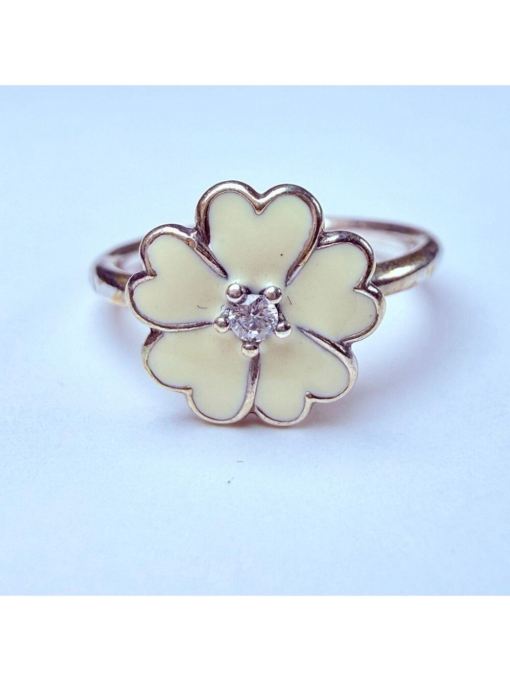 Pandora White Primrose Cubic Zirconia Enamel Daisy Sterling Silver 925 Ring